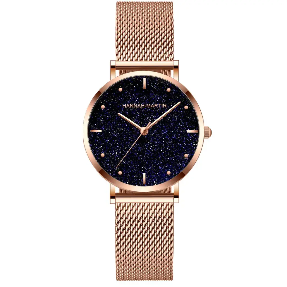 Frosted Star Watch for Women Rose Gold Mesh Belt - Image 3