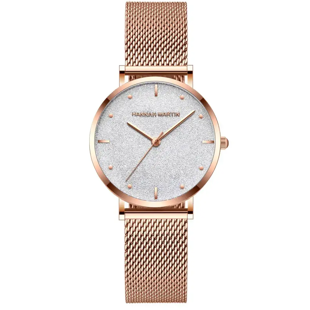 Frosted Star Watch for Women Rose Gold Mesh Belt - Image 4