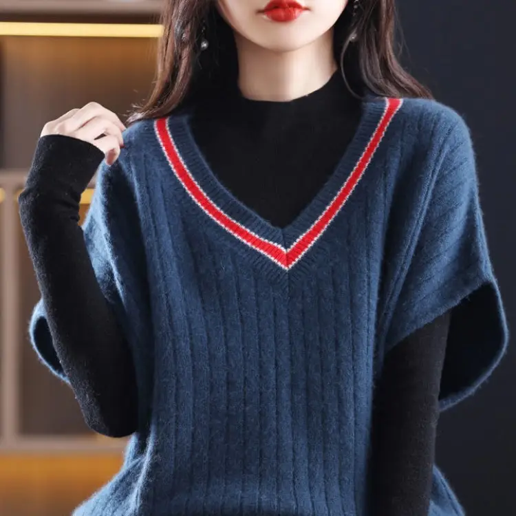 Women's Grey V-Neck Knitted Vest for Autumn Winter - Image 8