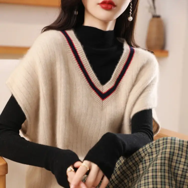 Women's Grey V-Neck Knitted Vest for Autumn Winter - Image 9
