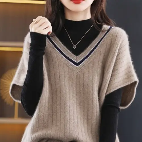 Women's Grey V-Neck Knitted Vest for Autumn Winter - Image 4