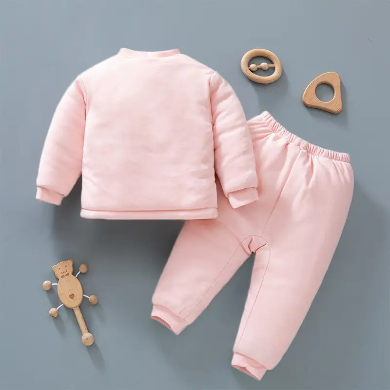 Baby Pink Monk Coat Set for Newborns Warm Cotton Padded - Image 4