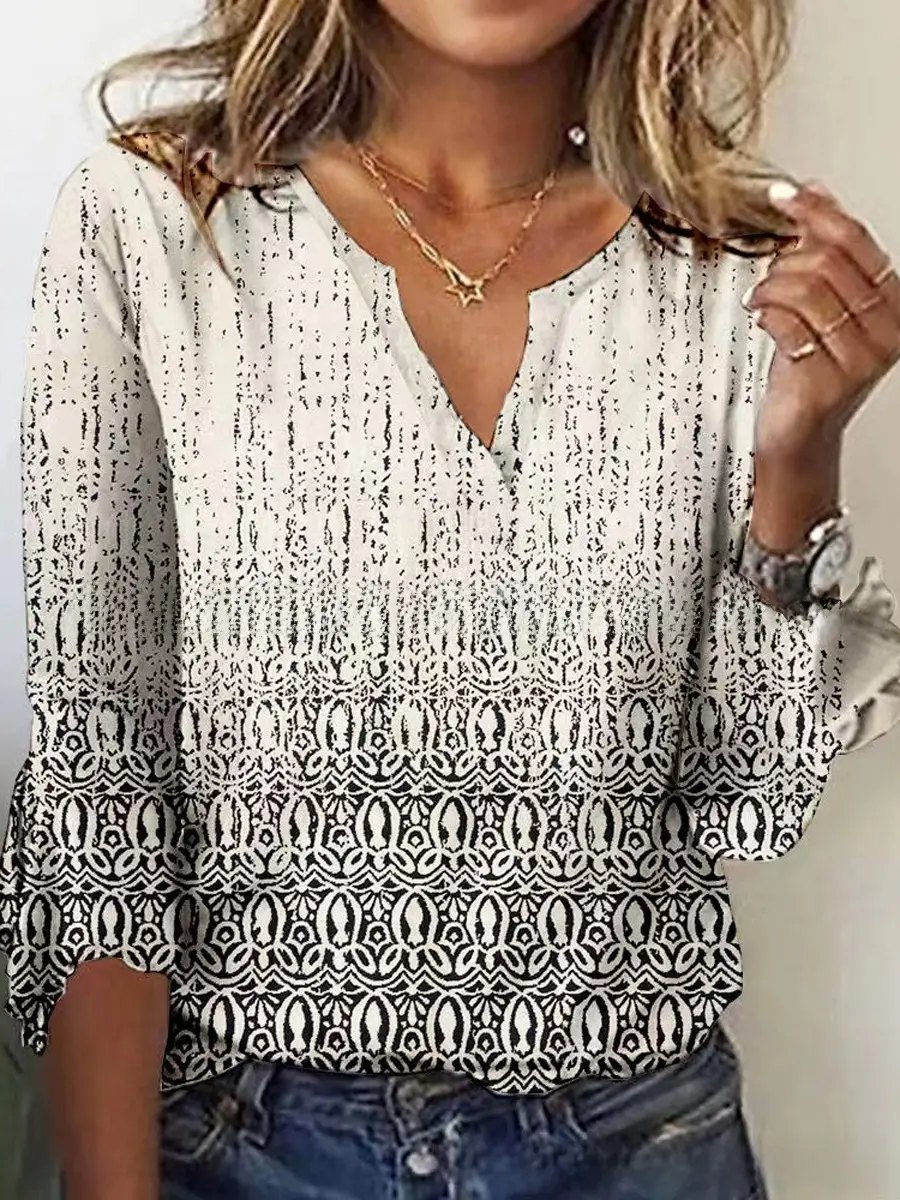 2022 Printed V-Neck T-Shirt with Black Sleeve Trim - Image 14