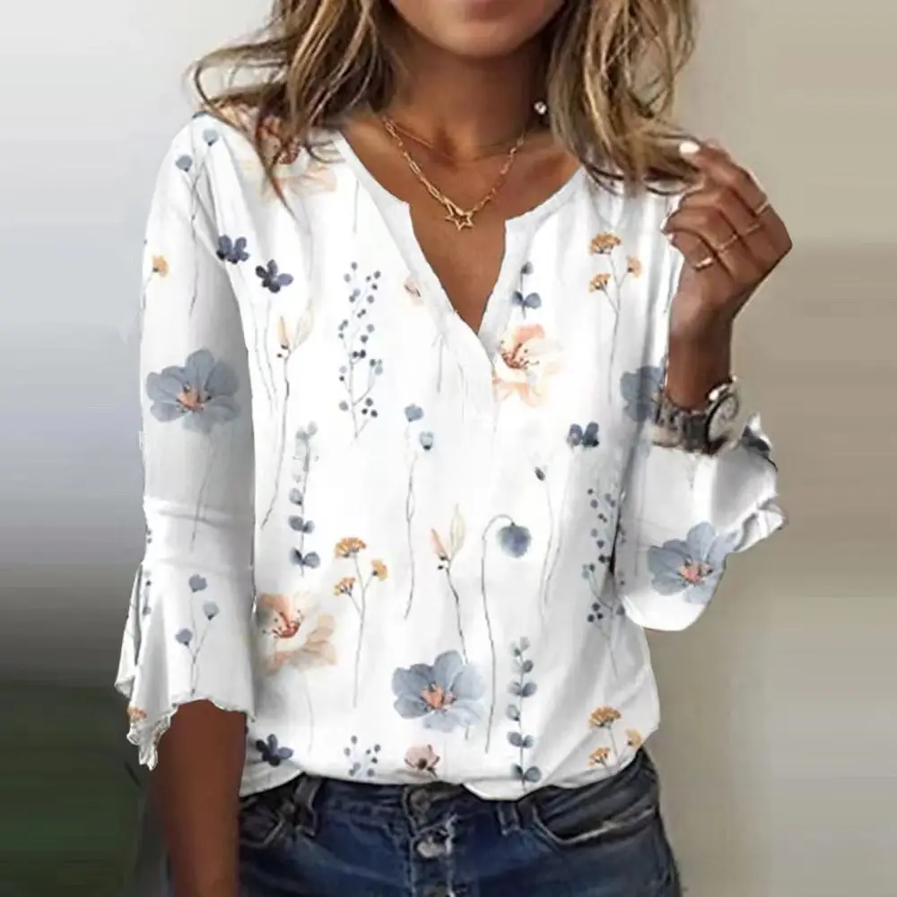 2022 Printed V-Neck T-Shirt with Black Sleeve Trim - Image 38