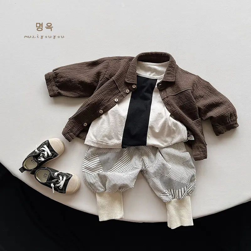 Kids Cotton Button Shirt Tan 2026 Spring - Image 4
