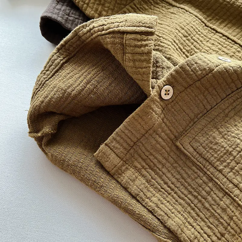 Kids Cotton Button Shirt Tan 2026 Spring - Image 6