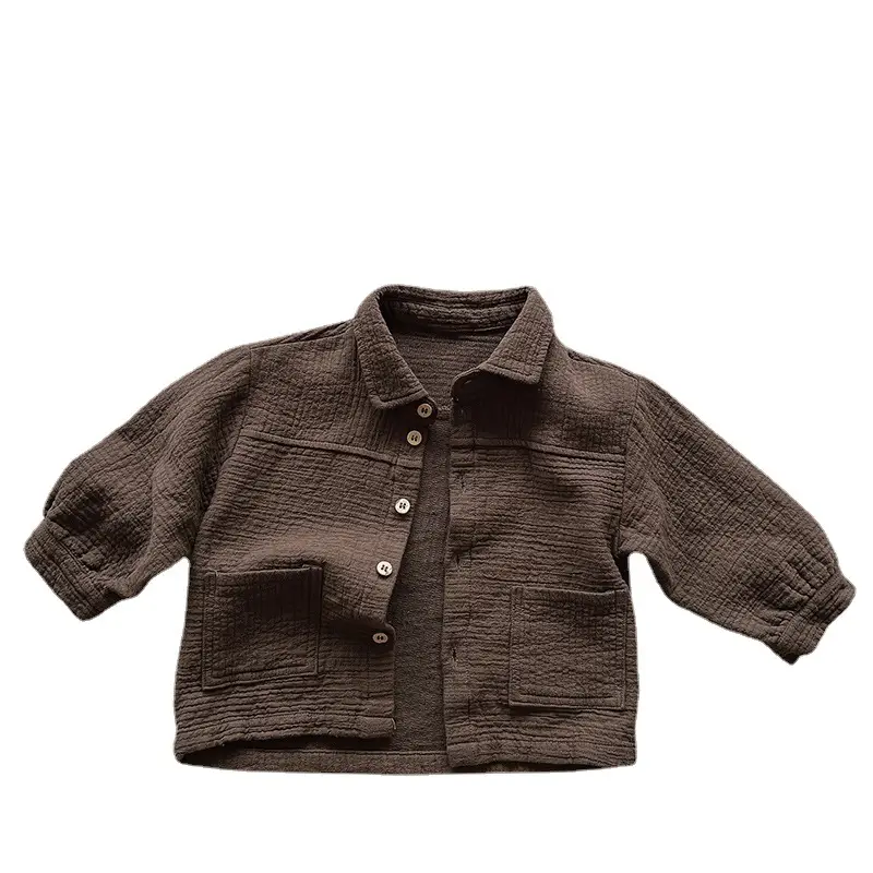 Kids Cotton Button Shirt Tan 2026 Spring - Image 7