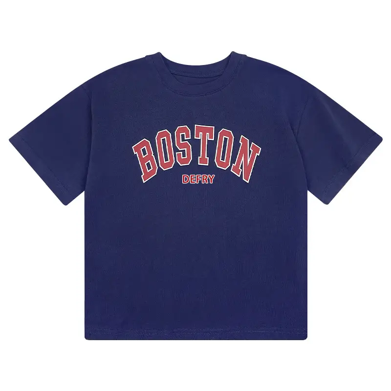 Boston Print Boys T-Shirt Navy Blue Summer Cotton - Image 5