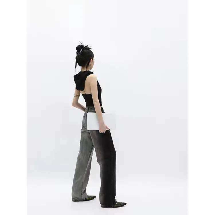 Black High-End Elastic Backless Hooded Vest with Functional Pocket