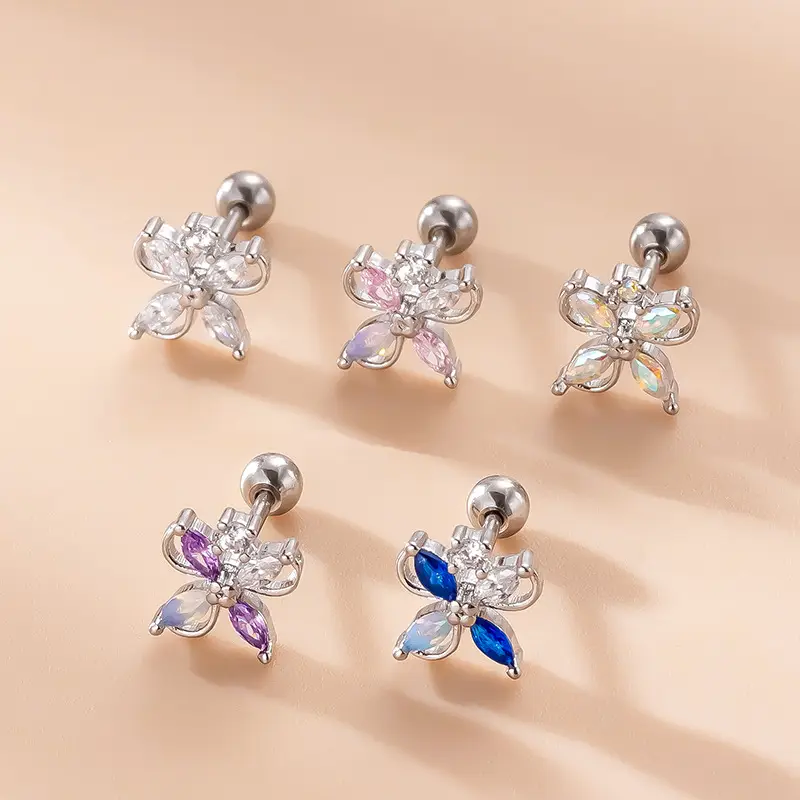 Korean Style Zircon Flower Earrings Gold Plated - Image 3