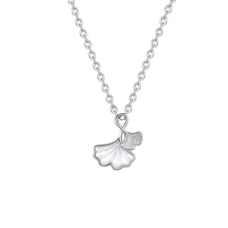 Lucky Couple Necklace Ginkgo Leaf White Mother-of-Pearl Pendant - Image 3
