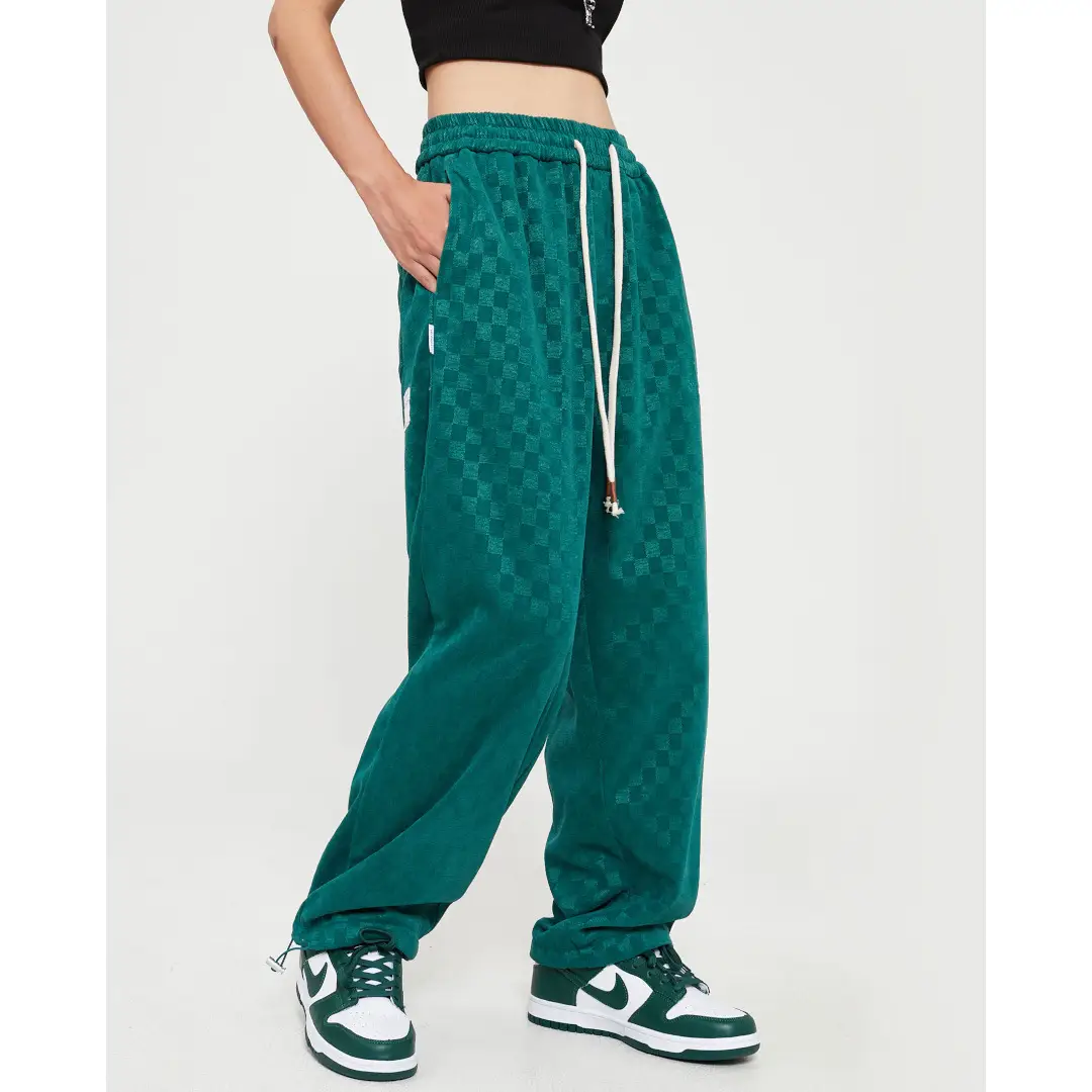 Men's Green Chessboard Pattern Casual Trousers - Image 5