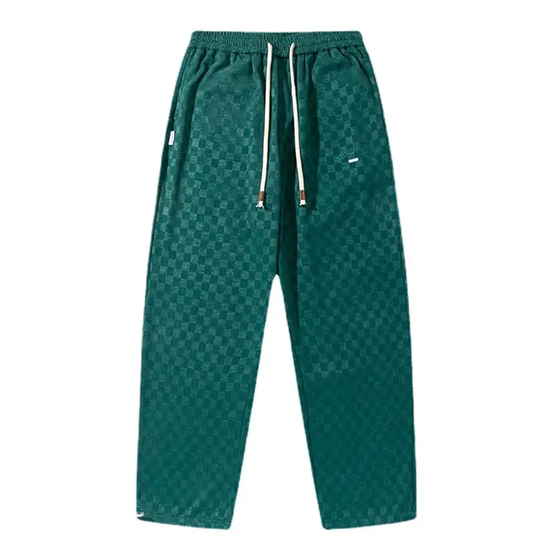 Men's Green Chessboard Pattern Casual Trousers - Image 8