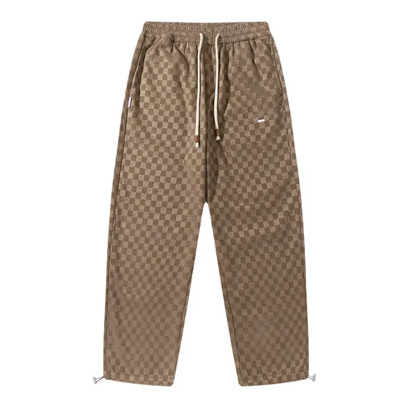 Men's Green Chessboard Pattern Casual Trousers