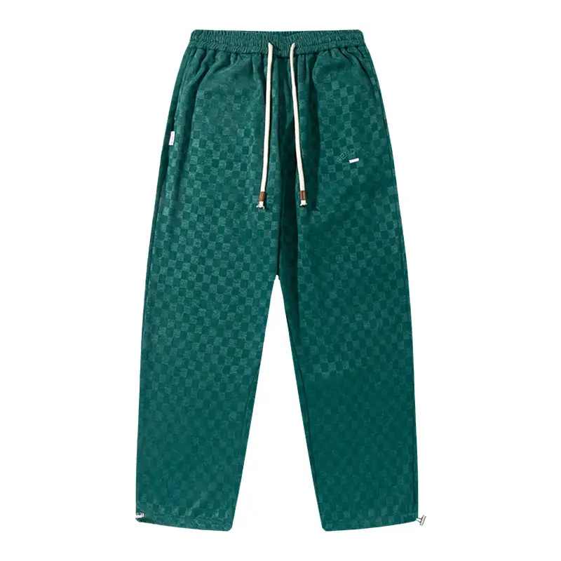 Men's Green Chessboard Pattern Casual Trousers - Image 2