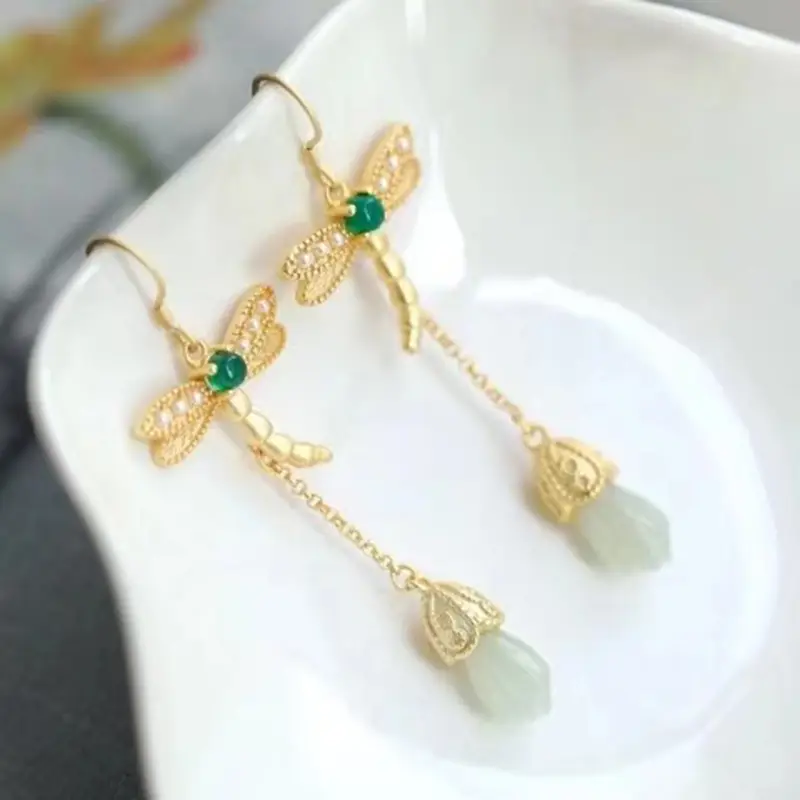 Fringed Dragonfly Ear Drop Gold Plated Elegant Light - Image 3