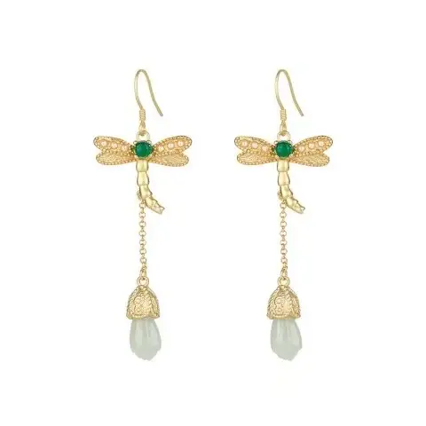 Fringed Dragonfly Ear Drop Gold Plated Elegant Light - Image 6