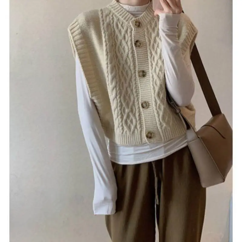 Autumn Knitted V-Neck Sweater Vest Button Thick Needle - Image 3