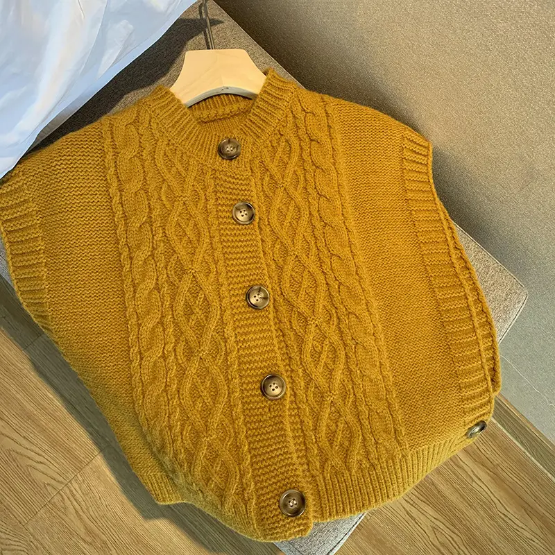 Autumn Knitted V-Neck Sweater Vest Button Thick Needle - Image 4
