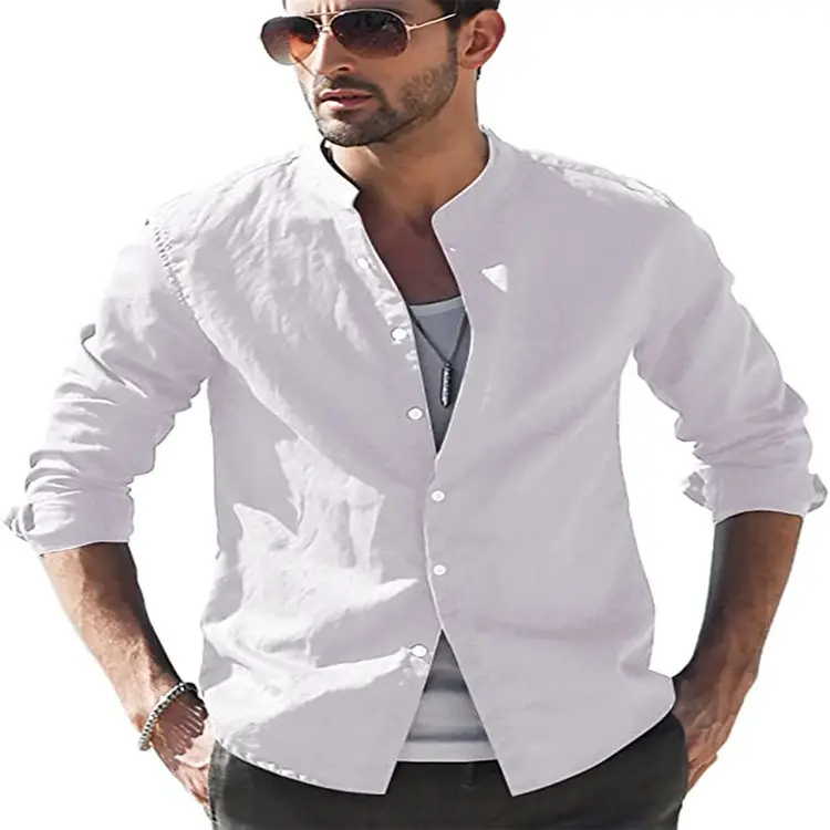 Men's Long Sleeve Cotton Shirt Blue White Maroon Black - Image 9