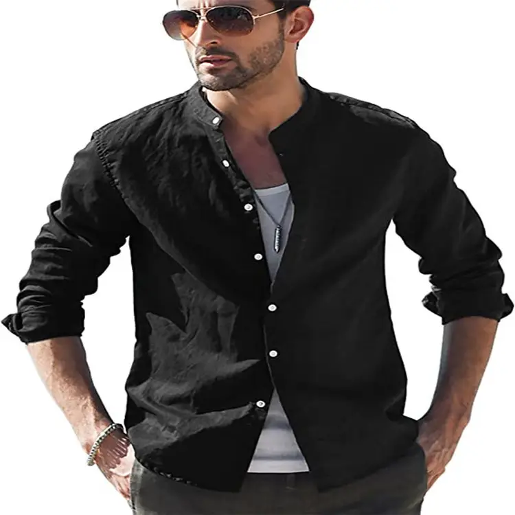 Men's Long Sleeve Cotton Shirt Blue White Maroon Black - Image 10
