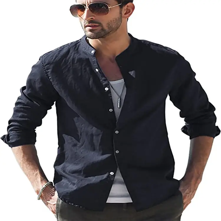 Men's Long Sleeve Cotton Shirt Blue White Maroon Black - Image 3