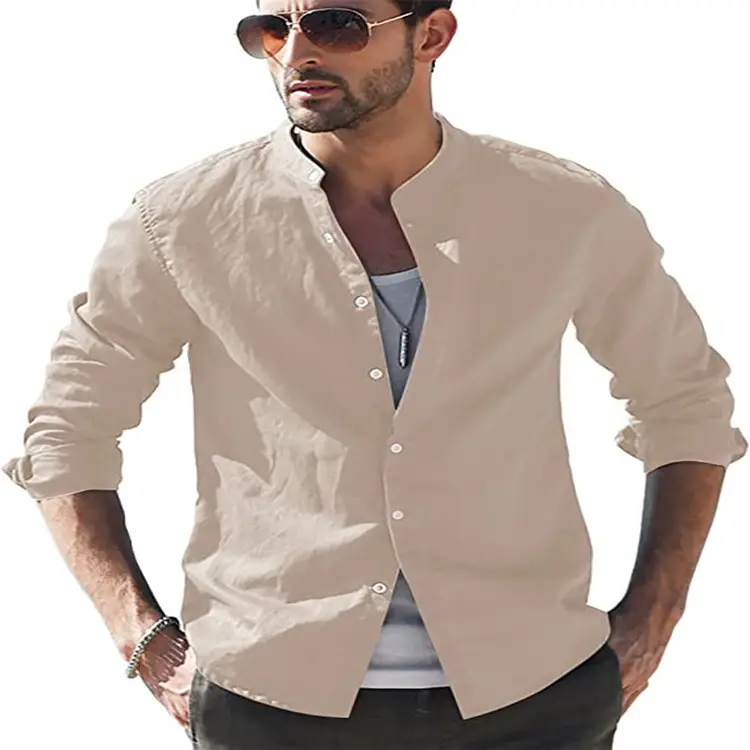 Men's Long Sleeve Cotton Shirt Blue White Maroon Black - Image 6