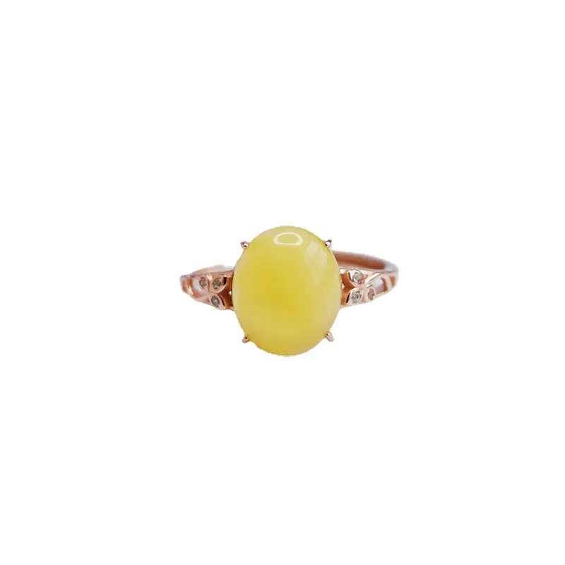 Guan Yu Inlaid Amber Ring Yellow Honey Design - Image 6