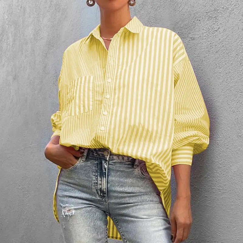 Women's Green Striped Lapel Shirt 2025 Summer - Image 5