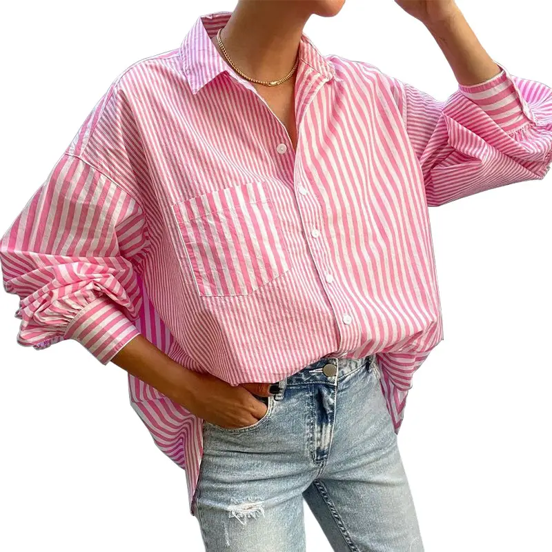 Women's Green Striped Lapel Shirt 2025 Summer - Image 7