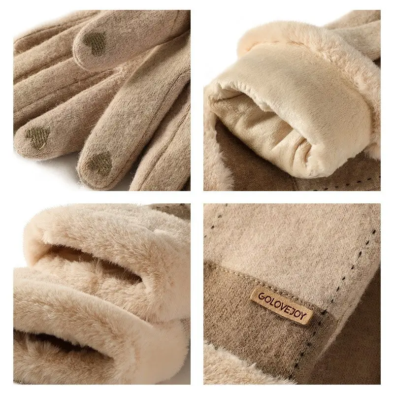 Ladies Fleece Winter Gloves Pink Chanel Style Cold Proof Touch Screen - Image 17