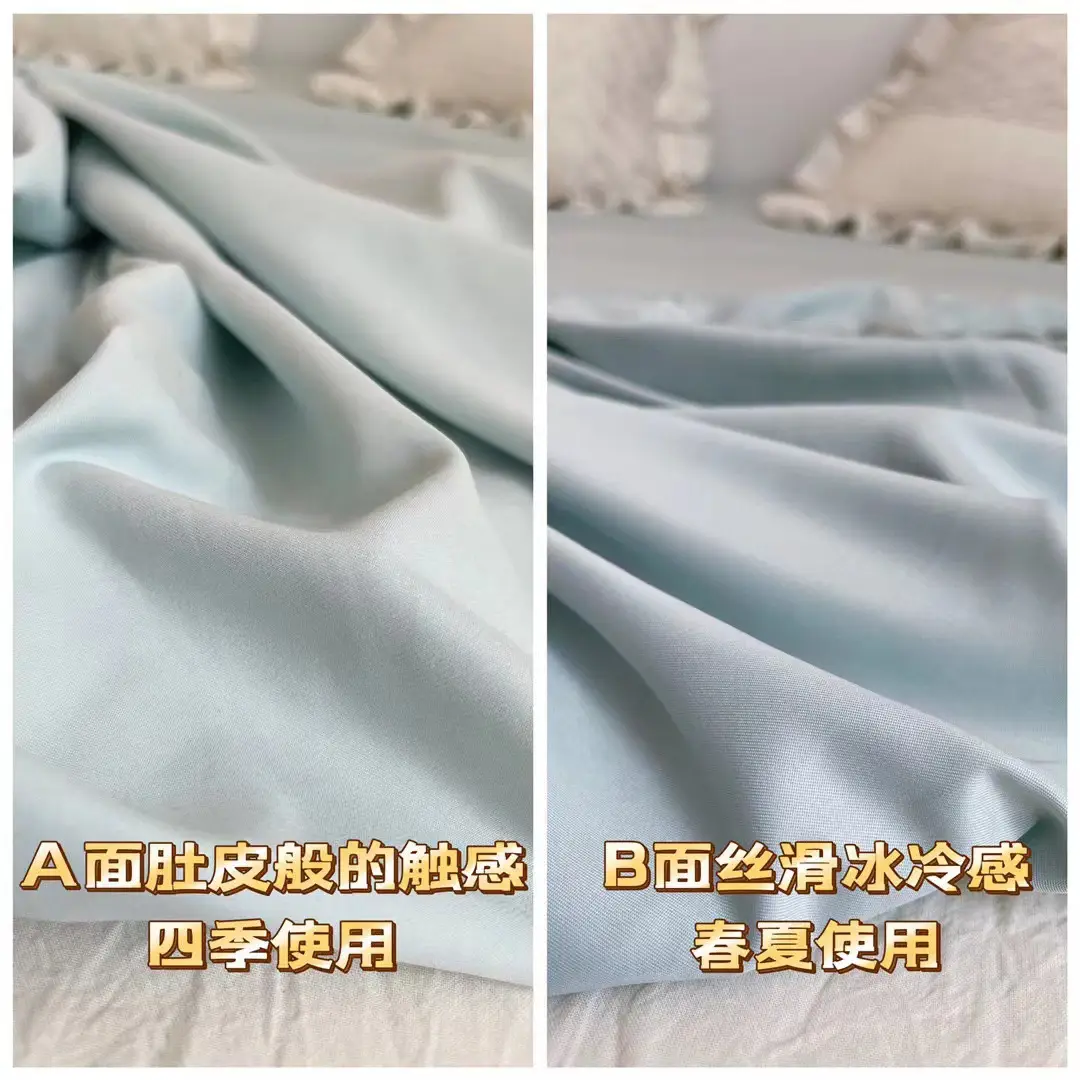 Dustproof Anti-Slip Simmons Bed Cover Blue Solid Color - Image 8
