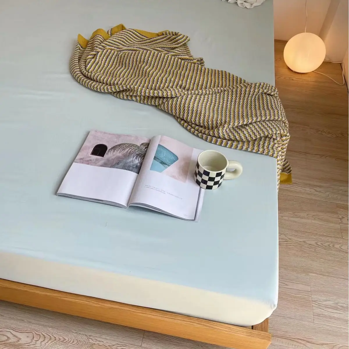 Dustproof Anti-Slip Simmons Bed Cover Blue Solid Color - Image 3