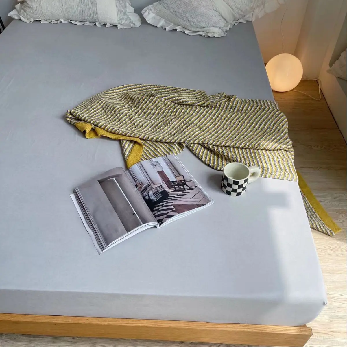 Dustproof Anti-Slip Simmons Bed Cover Blue Solid Color - Image 5