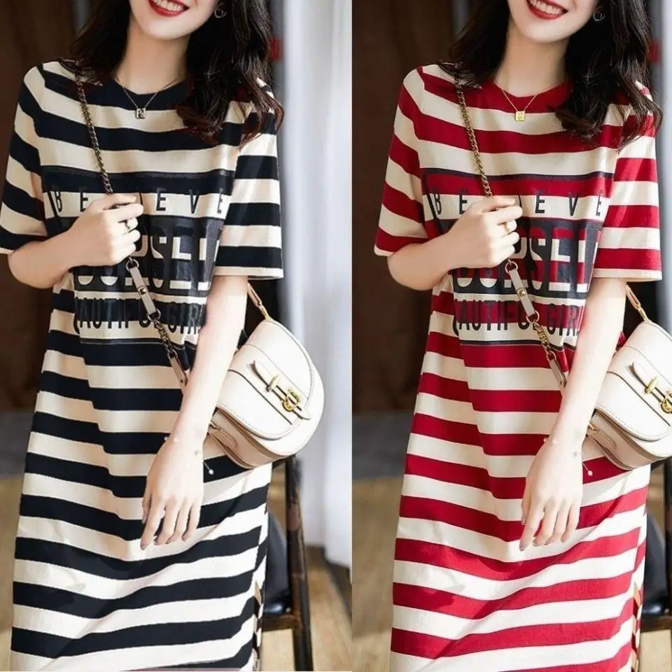 Women Striped Printed T-Shirt Dress 2026 Summer - Image 4