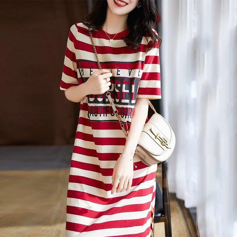 Women Striped Printed T-Shirt Dress 2026 Summer - Image 6