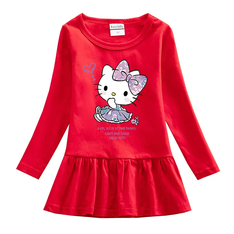 Hello Kitty Cartoon Cotton Dress for Girls Pink - Image 3