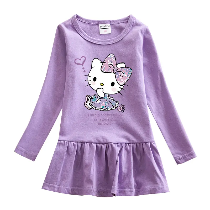 Hello Kitty Cartoon Cotton Dress for Girls Pink - Image 4
