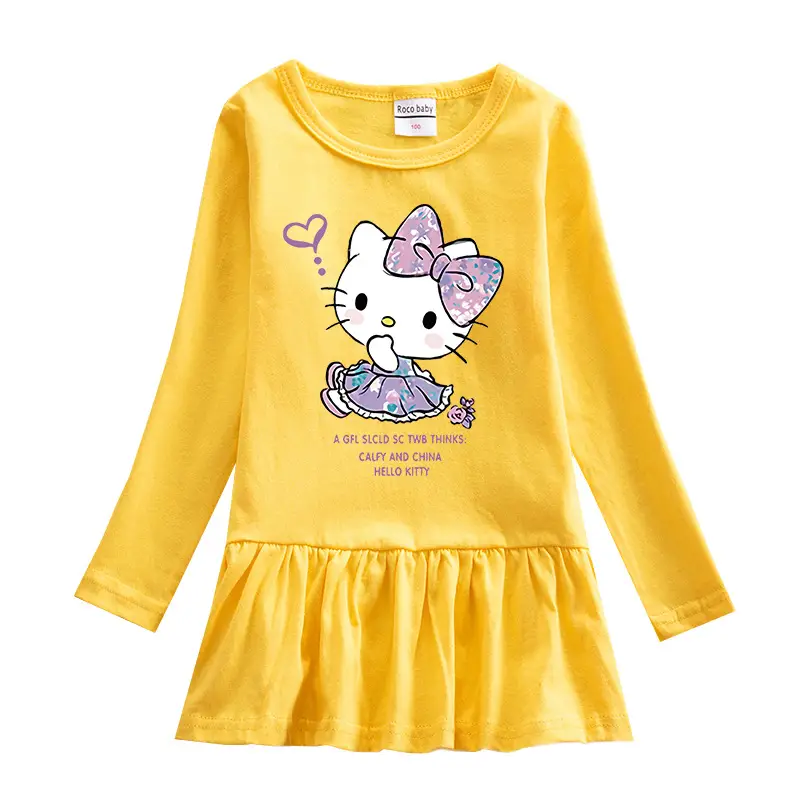 Hello Kitty Cartoon Cotton Dress for Girls Pink - Image 2