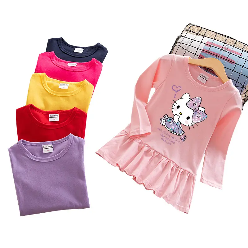 Hello Kitty Cartoon Cotton Dress for Girls Pink - Image 8