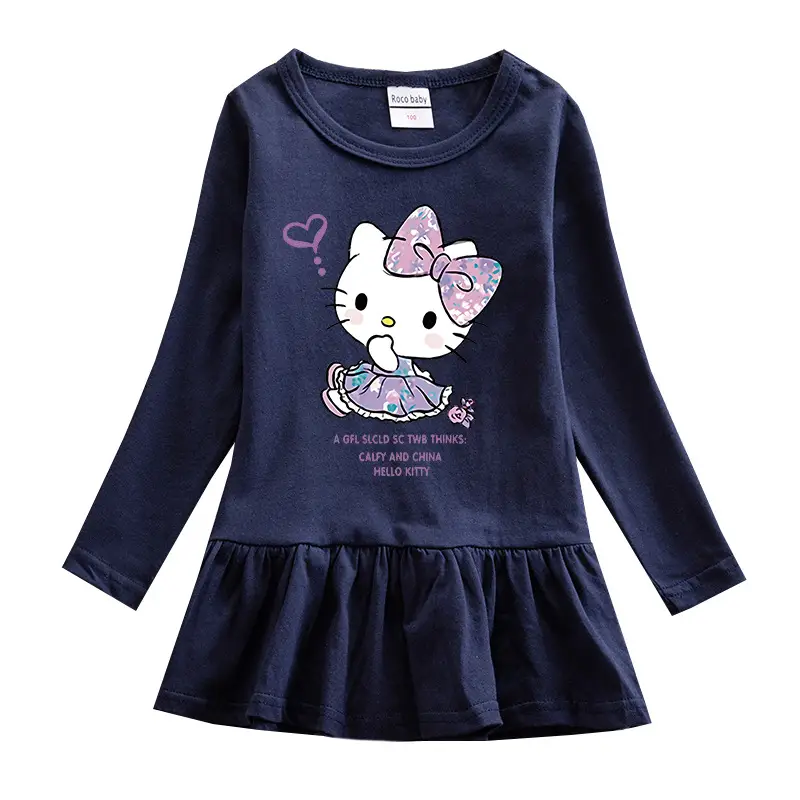 Hello Kitty Cartoon Cotton Dress for Girls Pink - Image 6