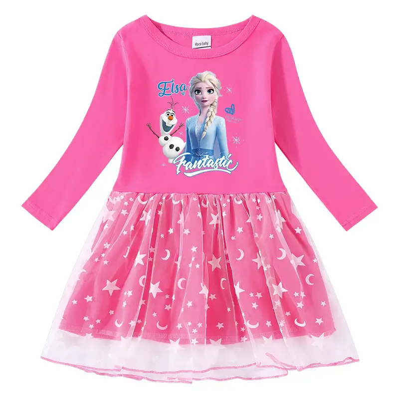 Pink Princess Dress for Girls Cotton Star Moon Design - Image 4