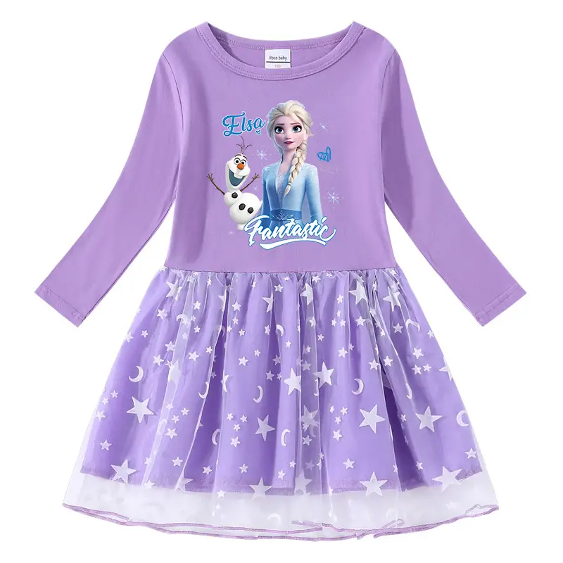 Pink Princess Dress for Girls Cotton Star Moon Design - Image 2