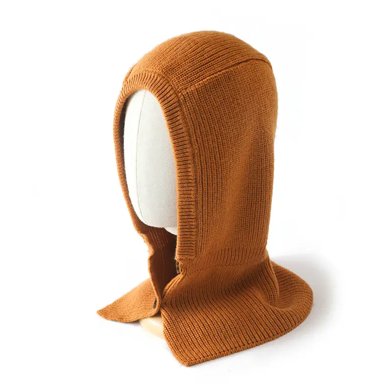 Brown Wool Knitted Ear & Neck Hat for Men Women - Image 3