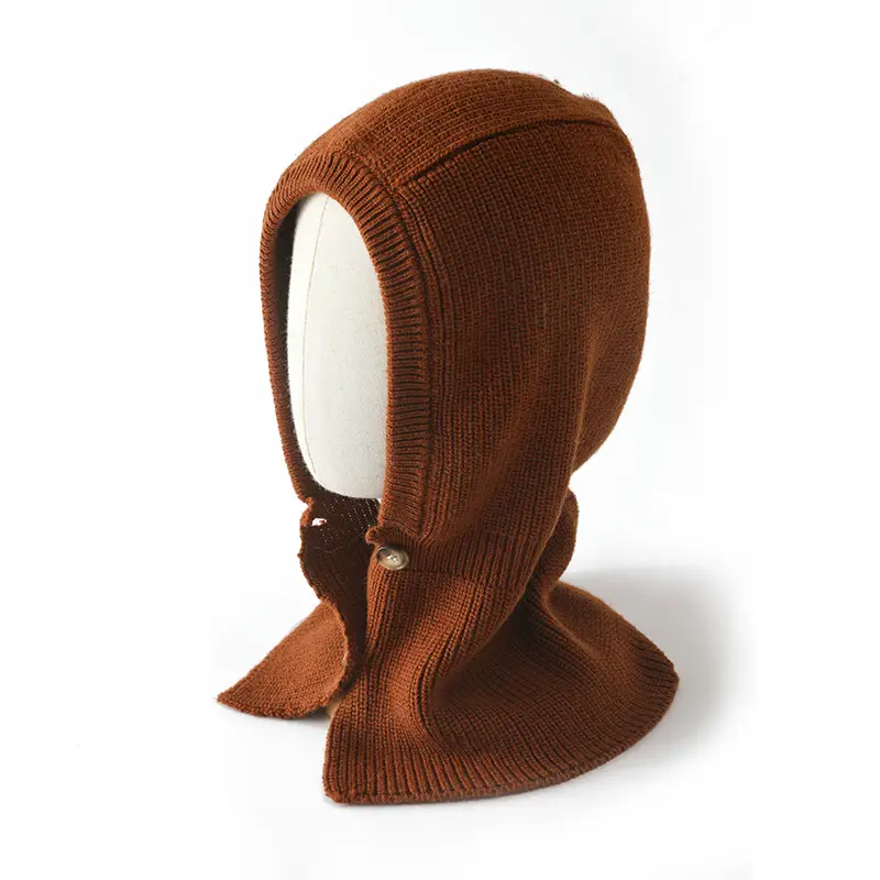 Brown Wool Knitted Ear & Neck Hat for Men Women - Image 4