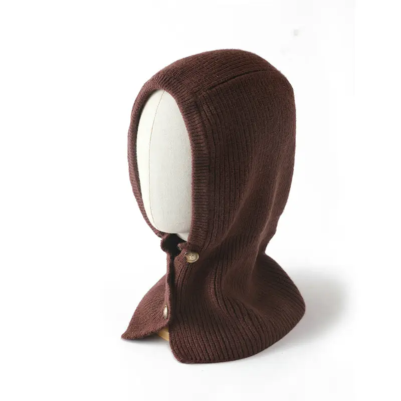 Brown Wool Knitted Ear & Neck Hat for Men Women - Image 5