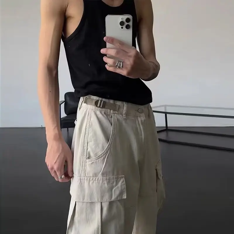 Men's Black Multi-Pocket Cargo Pants High Street Style