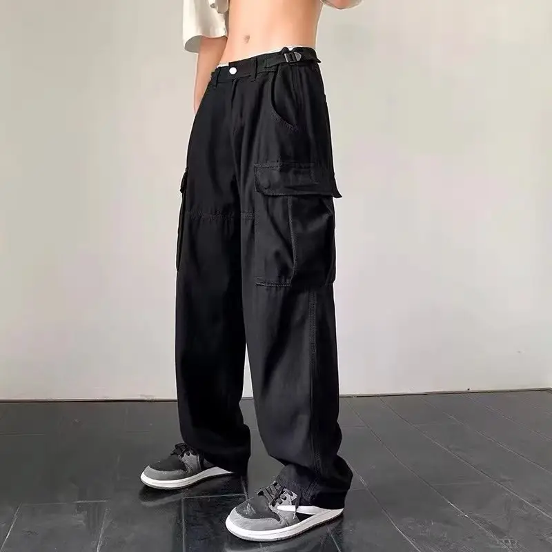 Men's Black Multi-Pocket Cargo Pants High Street Style