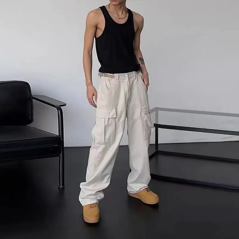 Men's Black Multi-Pocket Cargo Pants High Street Style