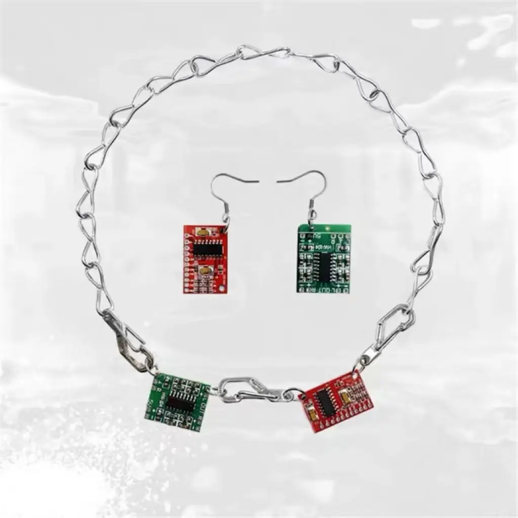 Cyberpunk Electronic Earrings Necklace Futuristic Street Hip Hop Trendy - Image 6